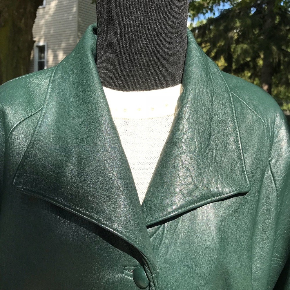 Comfortable Evergreen Leather 3/4 length Coat